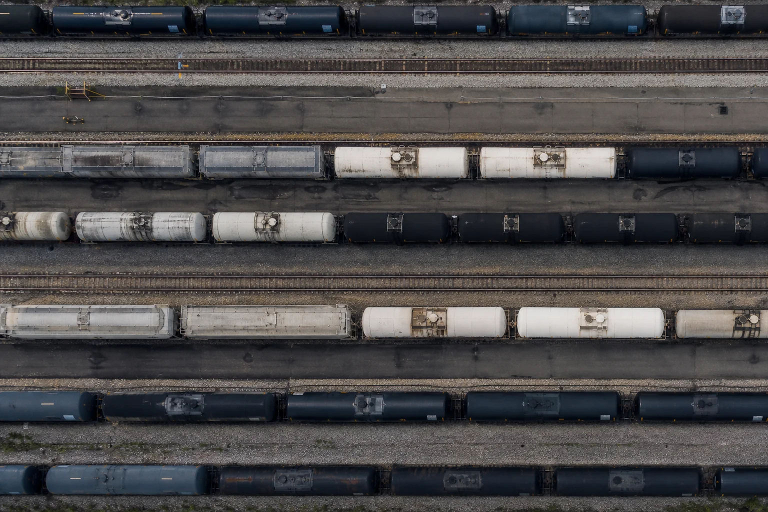 Aerial view of freight tank wagons