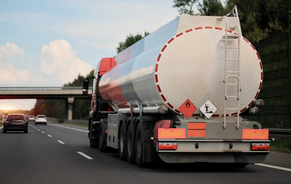 Modern fuel tanker truck on highway
